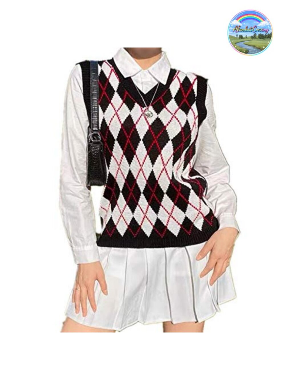 Sleeveless V Neck Argyle Plaid Sweater Vest Preppy Loose Knitted Casual